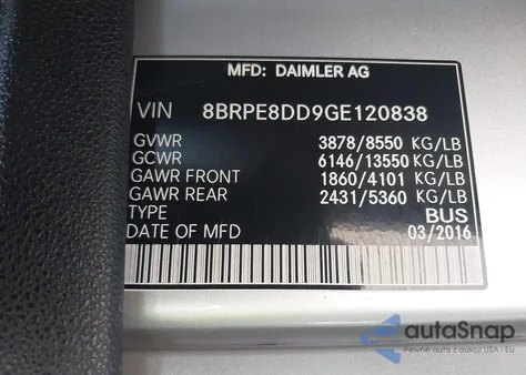 2016 Mercedes-Benz Sprinter 2500 High Roof из США, поврежденный, VIN 8BRPE8DD9GE120838